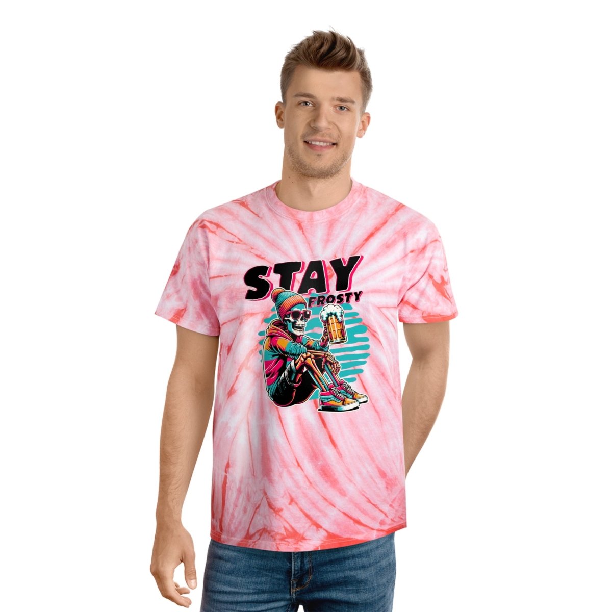 Stay Frosty Skeleton Beer Unisex Tie - Dye T-Shirt - T - Generates