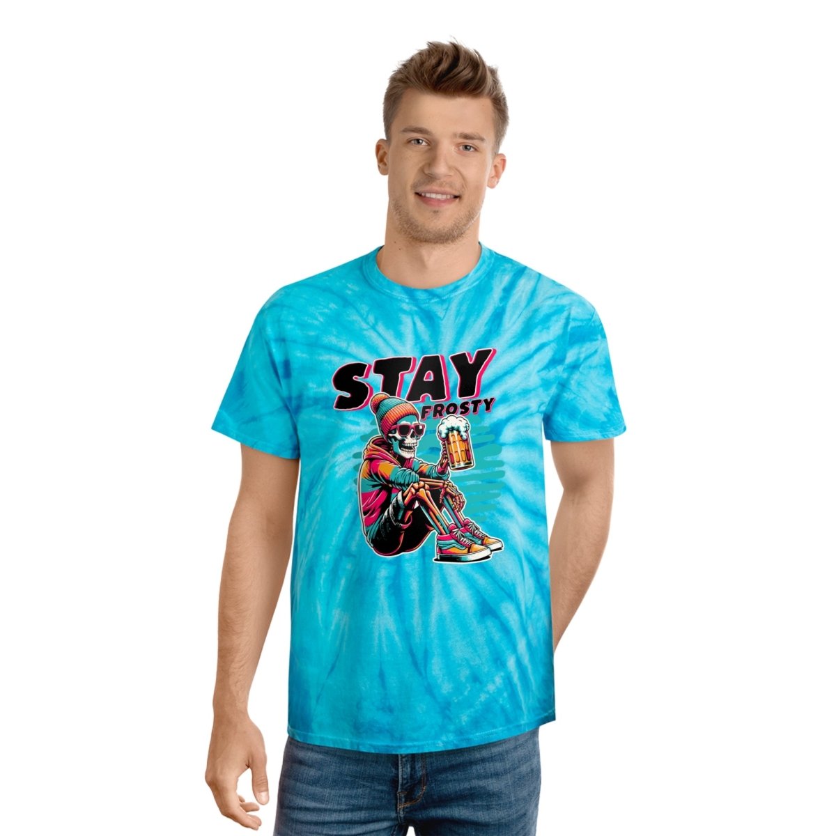 Stay Frosty Skeleton Beer Unisex Tie - Dye T-Shirt - T - Generates