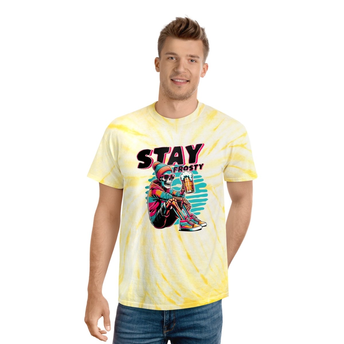 Stay Frosty Skeleton Beer Unisex Tie - Dye T-Shirt - T - Generates