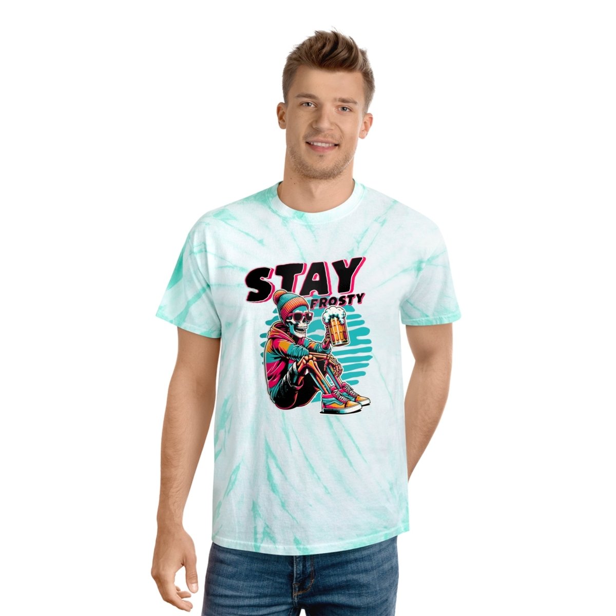 Stay Frosty Skeleton Beer Unisex Tie - Dye T-Shirt - T - Generates